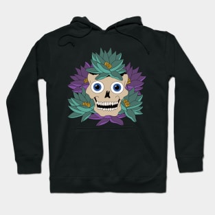 Skull Tattoo Design - Purple and Turquoise Flowers - Day Of The Dead Hoodie